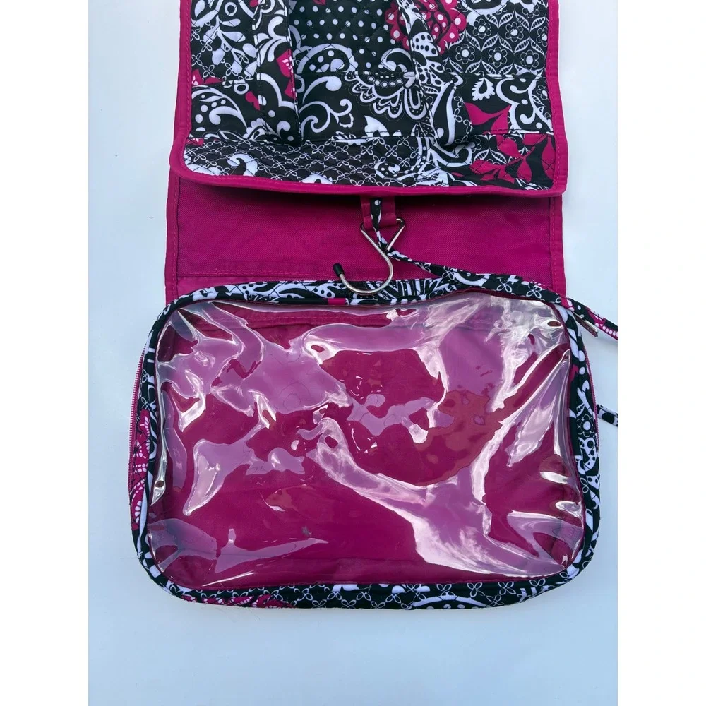 Modella Hanging Toiletry Bag Pink Black Floral Quilted Travel Organizer Case